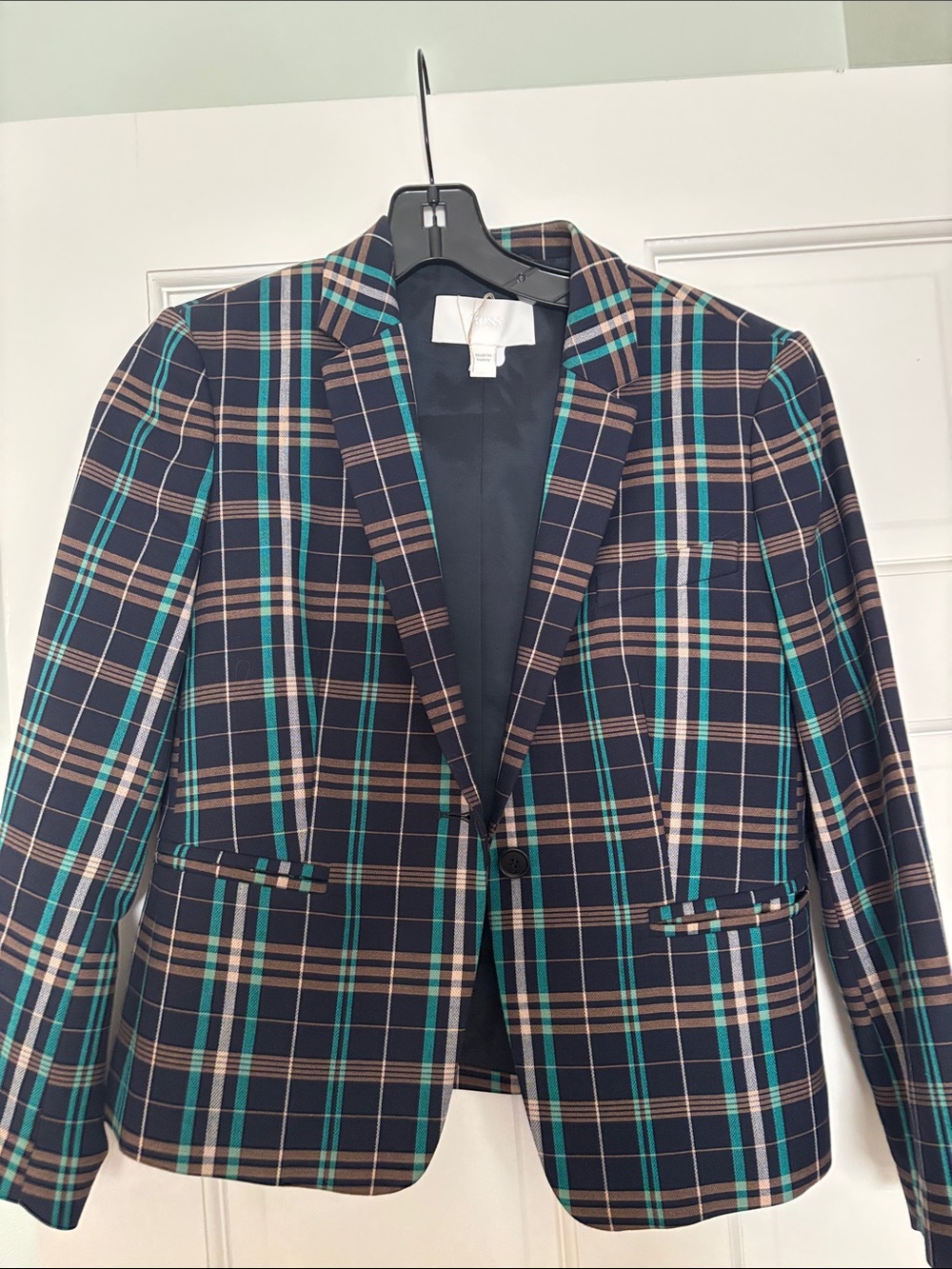 Boss (Hugo boss) Navy Plaid Blazer with 3/4 sleeves